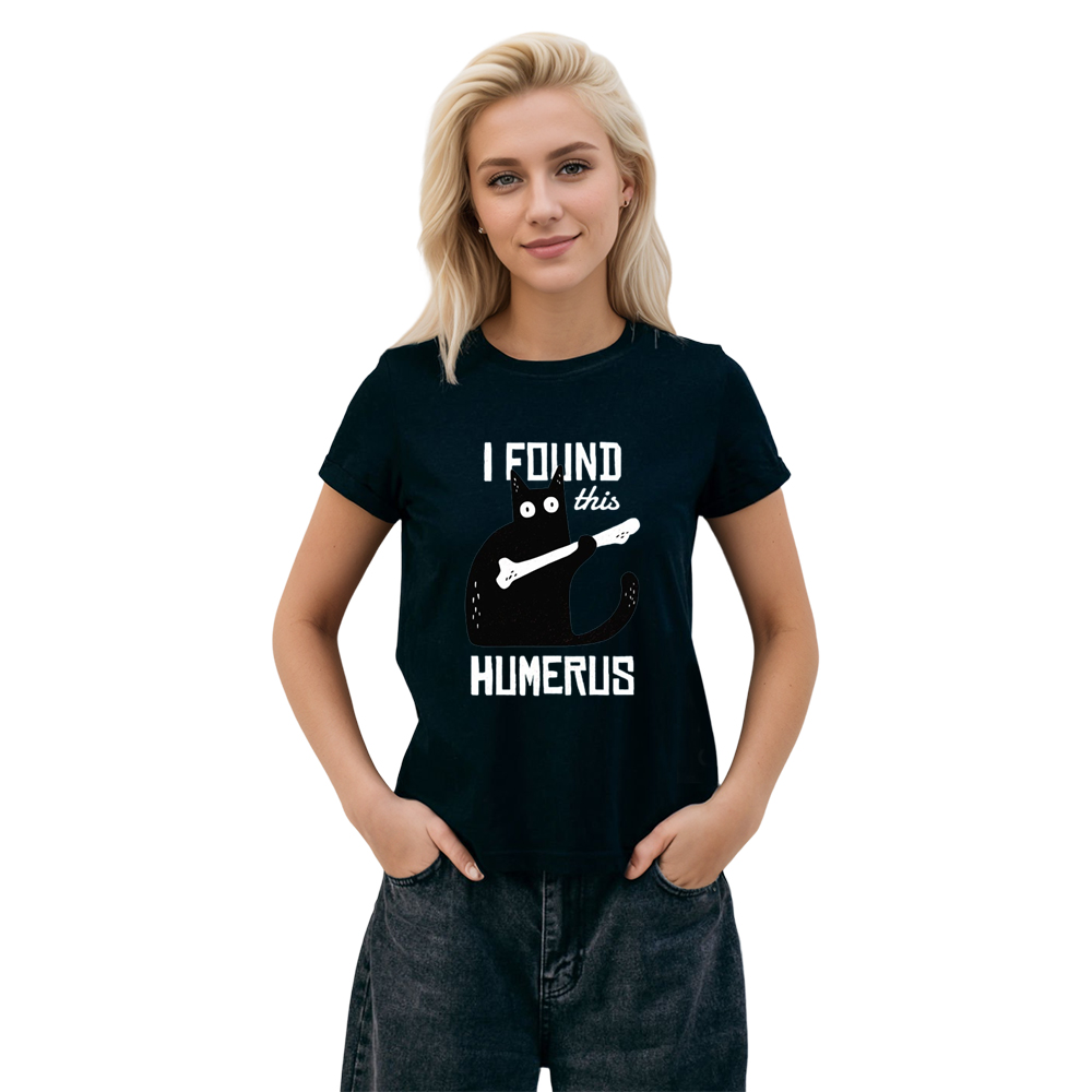 Adult Unisex I Found This Humerus Funny Cat Pet Lover Black T-shirt Costume