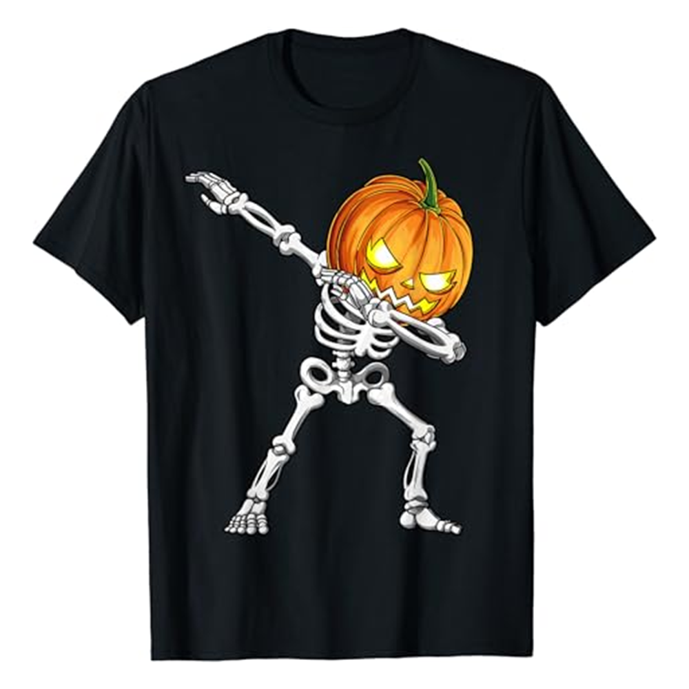 Adult Unisex Skeleton Scary Pumpkin Horror Skull Halloween Black T-shirt Costume