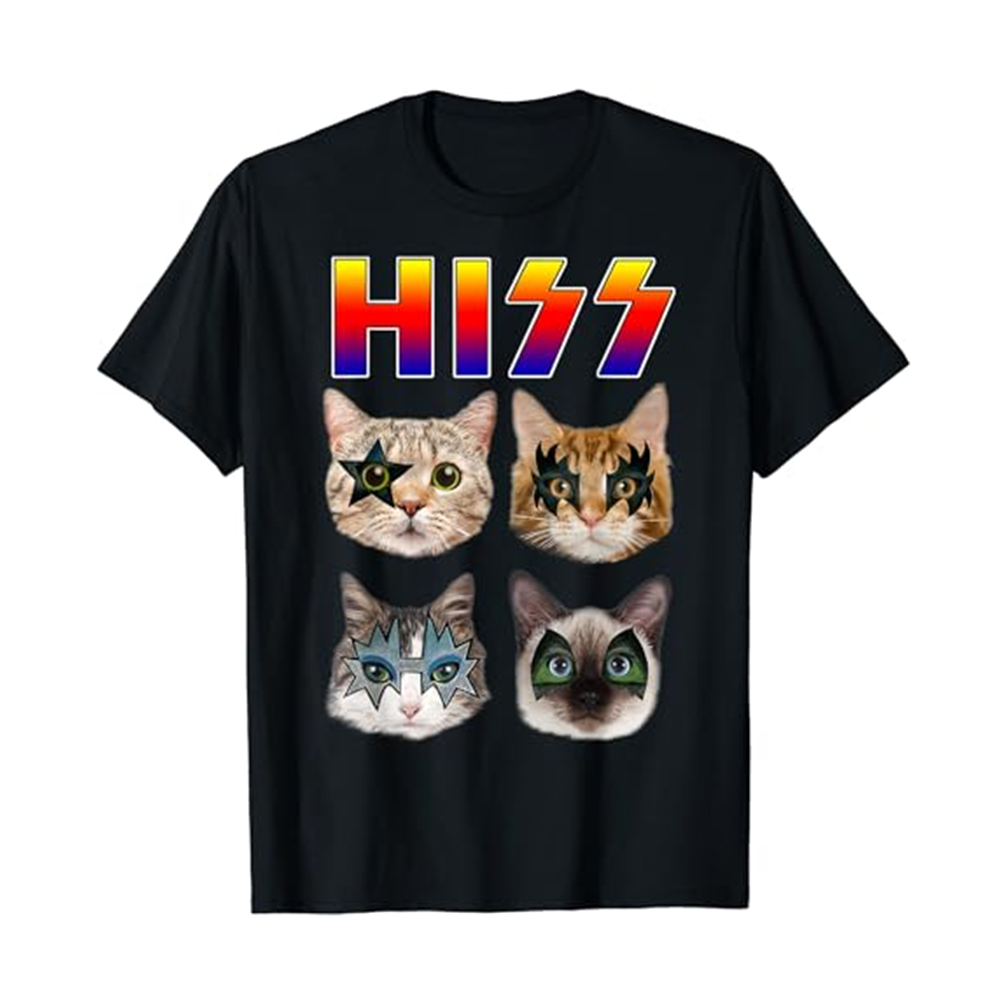Adult Unisex Hiss Funny Cats Kittens Rock Rockin Black Short Sleeve T-shirt Outfits Top Costume