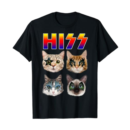 Adult Unisex Hiss Funny Cats Kittens Rock Rockin Black Short Sleeve T-shirt Outfits Top Costume