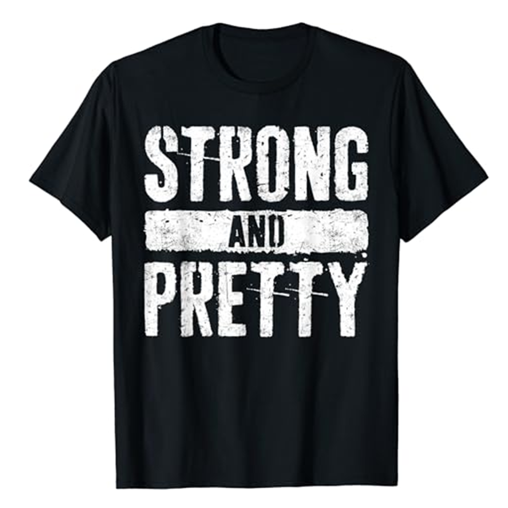 Adult Strong And Pretty Fitness Gym Workout Sport Black T-shirt Costume