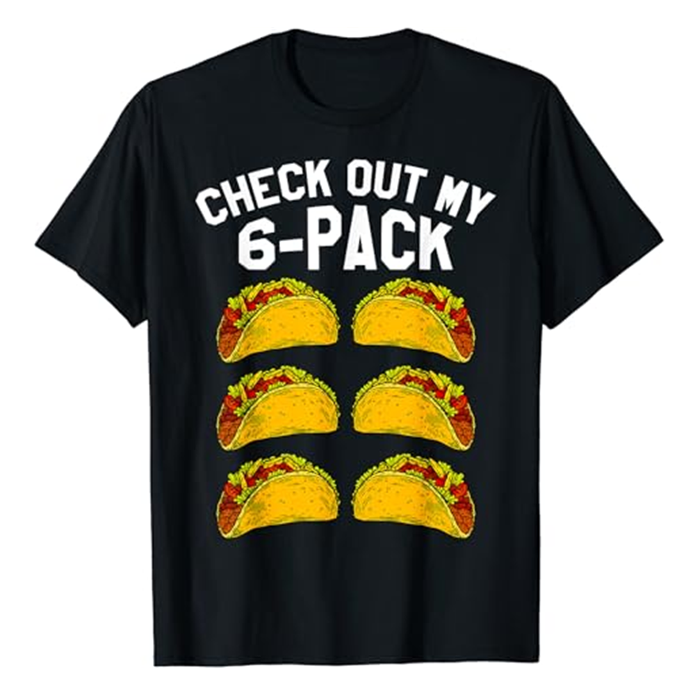 Adult Unisex 6 Pack Fitness Taco Funny Gym Workout Black T-shirt Costume