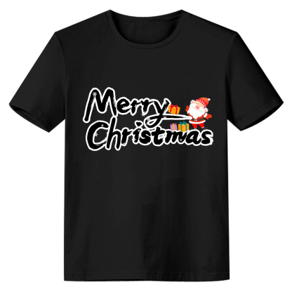 Adult Unisex Merry Christmas Santa Claus Xmas Black Festival T-shirt