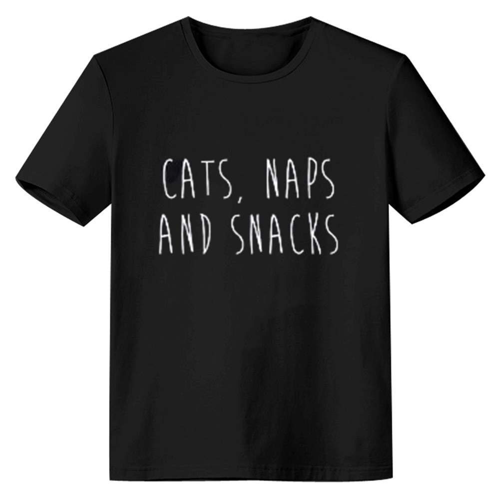 Adult Unisex Cats Naps And Snacks Pet Lover Black T-shirt Costume