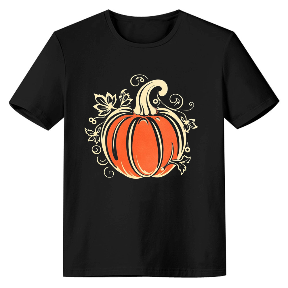 Adult Unisex Halloween Pumpkin Design Black T-shirt Costume