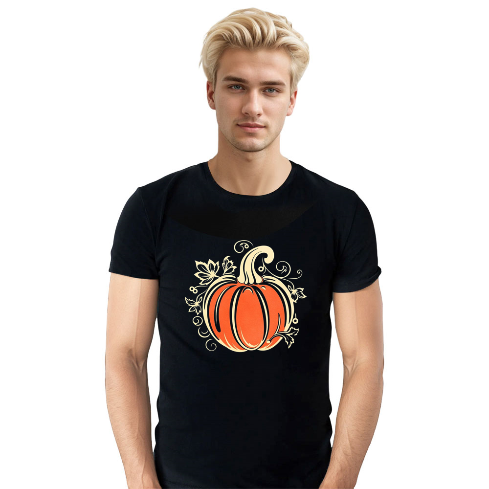 Adult Unisex Halloween Pumpkin Design Black T-shirt Costume