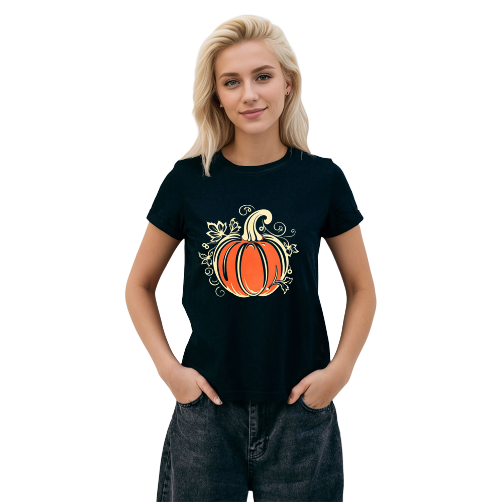 Adult Unisex Halloween Pumpkin Design Black T-shirt Costume