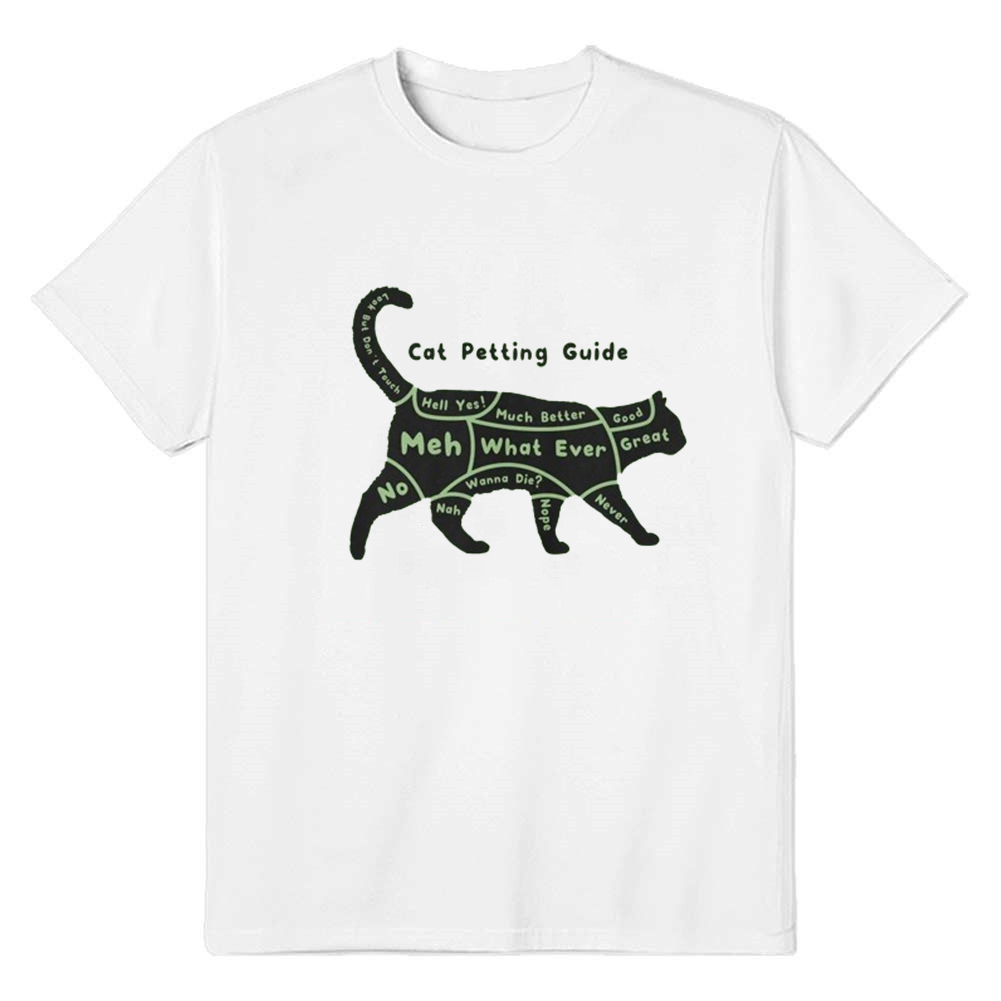 Adult Unisex Cat Petting Guide Funny Pet Lover White T-shirt Costume