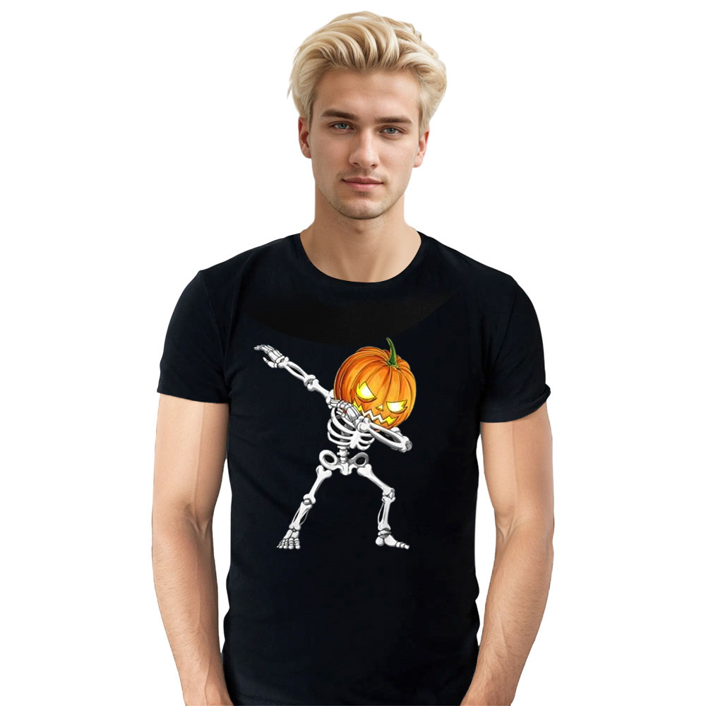 Adult Unisex Skeleton Scary Pumpkin Horror Skull Halloween Black T-shirt Costume