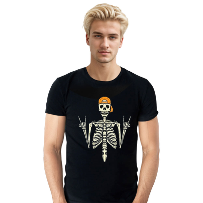 Adult Unisex Rocker Skeleton Cap Skater Cool Halloween Black T-shirt Costume