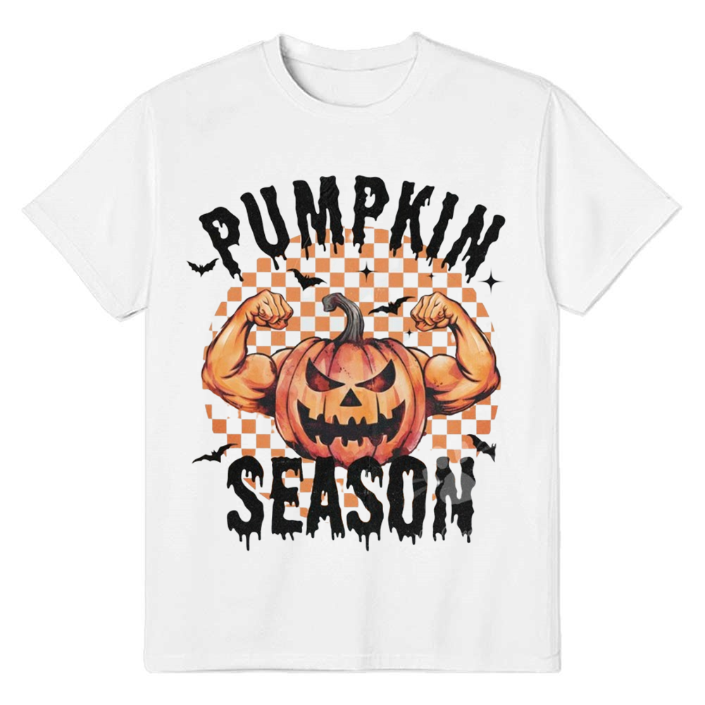 Adult Unisex Halloween Angry Pumpkin White T-shirt Costume