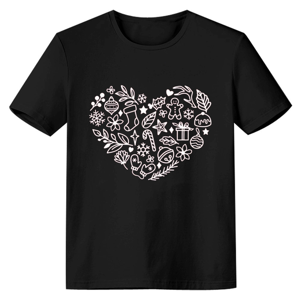 Adult Unisex Xmas Christmas Heart Festival Black T-shirt Costume