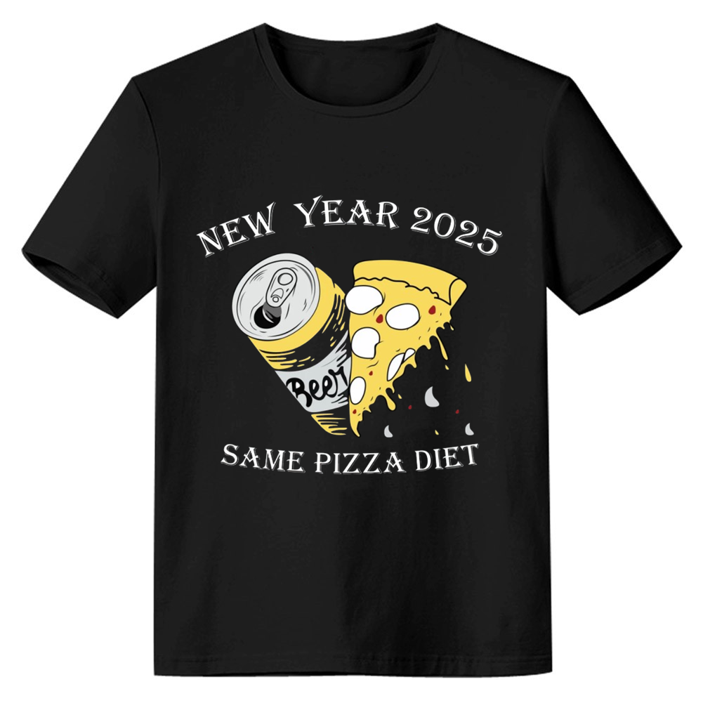 Adult Unisex Pizza Diet Funny New Year 2025 Black T-shirt