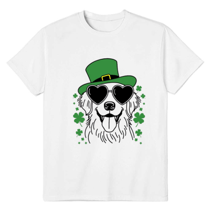 Adult Unisex St. Patrick's Day Golden Retriever Dog Pet Lover White T-shirt