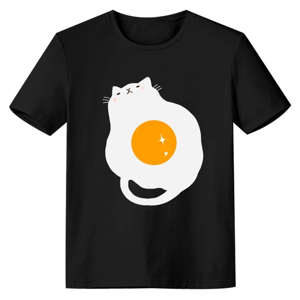 Egg Cat Cute Pet Tee Adult Unisex Black T-shirt