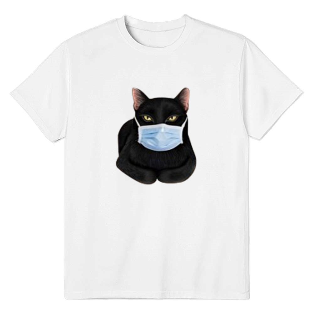 Adult Unisex Cat Mask Funny Pet Animals Lover White T-shirt Costume