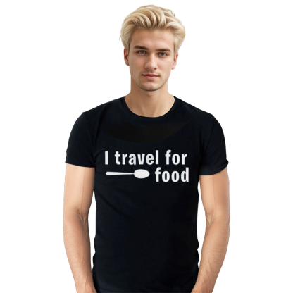 Adult Unisex Food Lover I Travel For Food Black T-shirt Costume