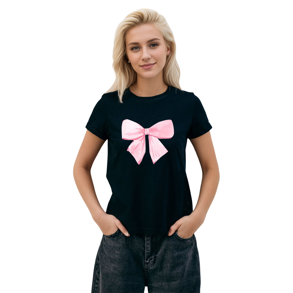 Adult Woman Summer Lovely Big Bow Black T-shirt Costume