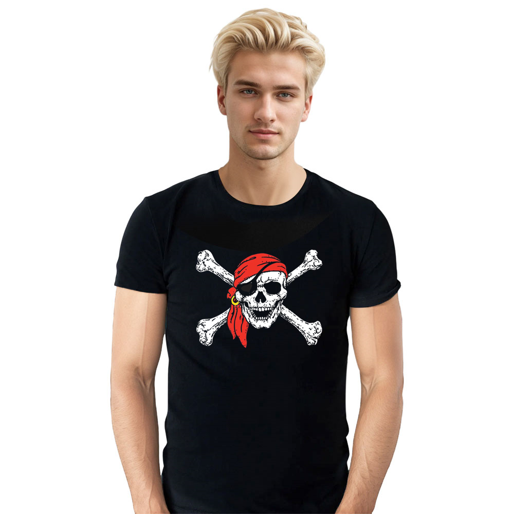 Adult Unisex Black Skull Crossbones Pirate Lover T-shirt Costume