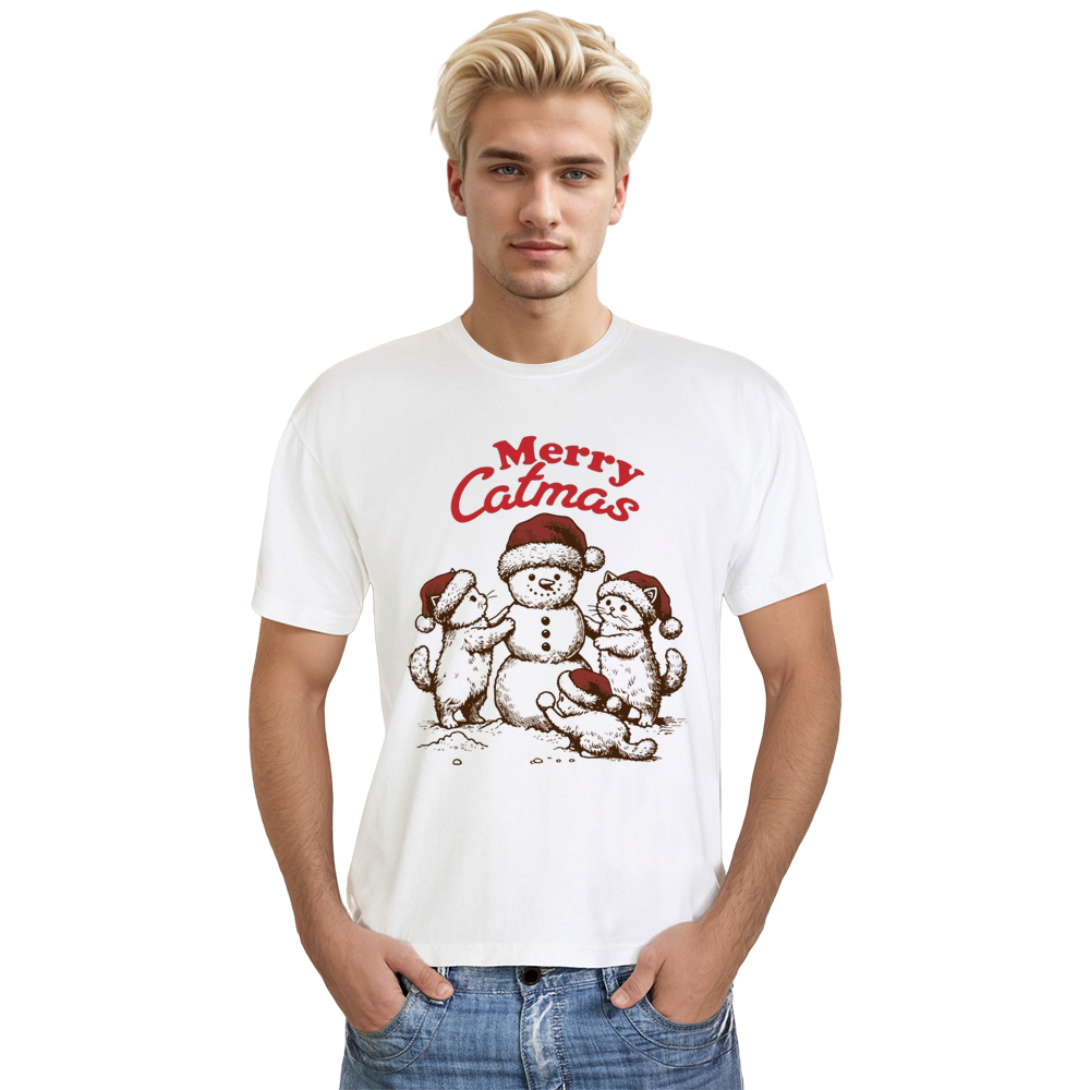 Adult Unisex Merry Catmas Christmas Xmas White Festival T-shirt