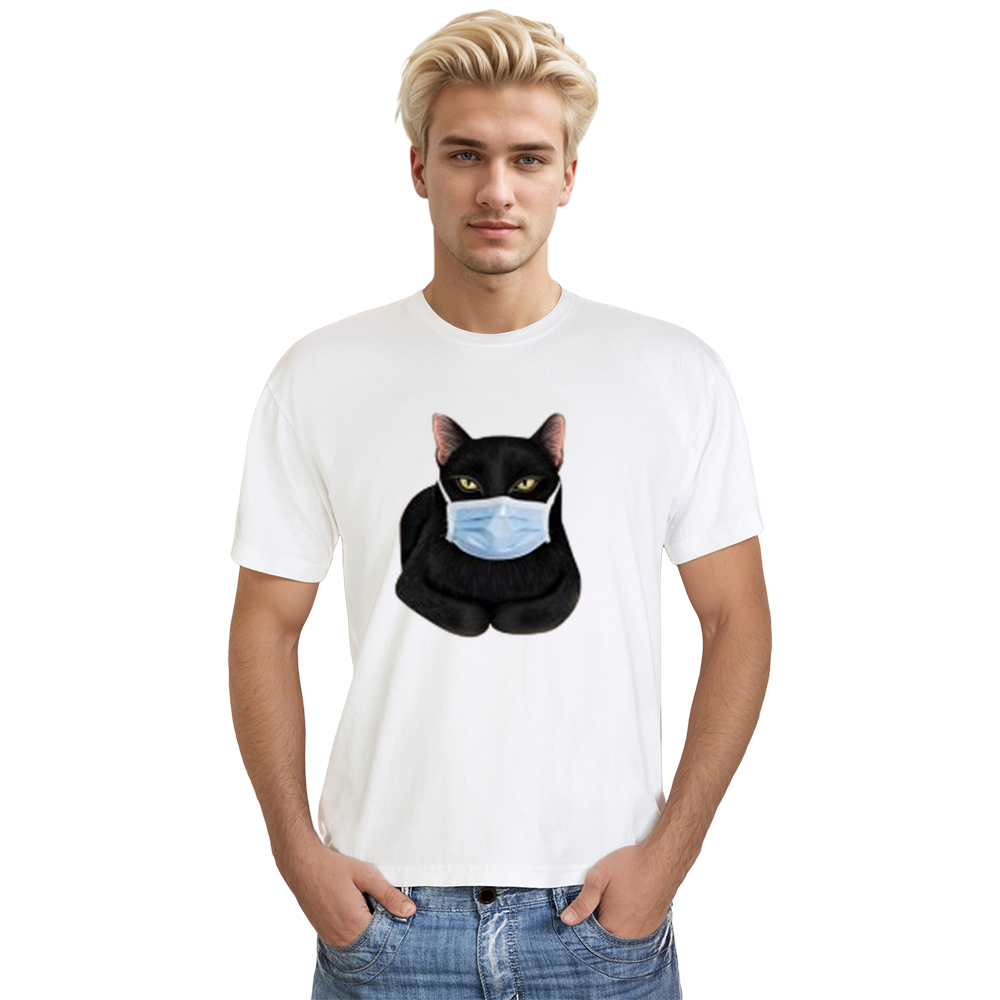 Adult Unisex Cat Mask Funny Pet Animals Lover White T-shirt Costume
