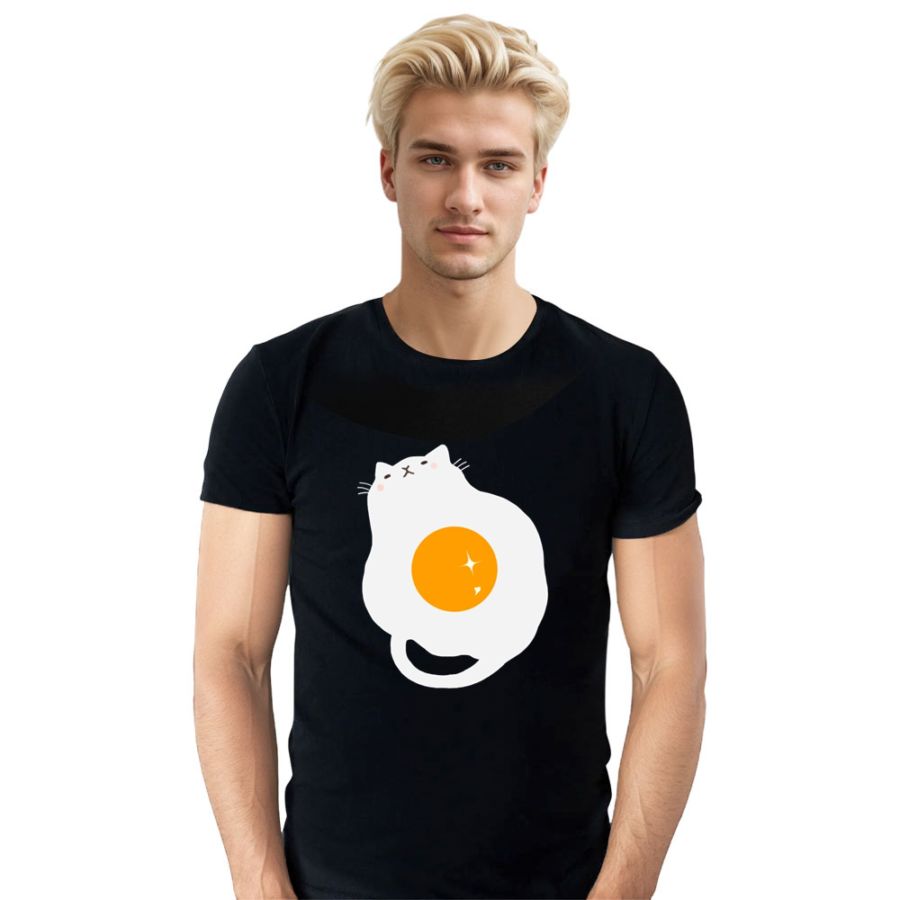Egg Cat Cute Pet Tee Adult Unisex Black T-shirt
