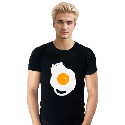 Egg Cat Cute Pet Tee Adult Unisex Black T-shirt