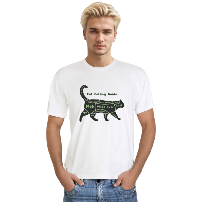 Adult Unisex Cat Petting Guide Funny Pet Lover White T-shirt Costume