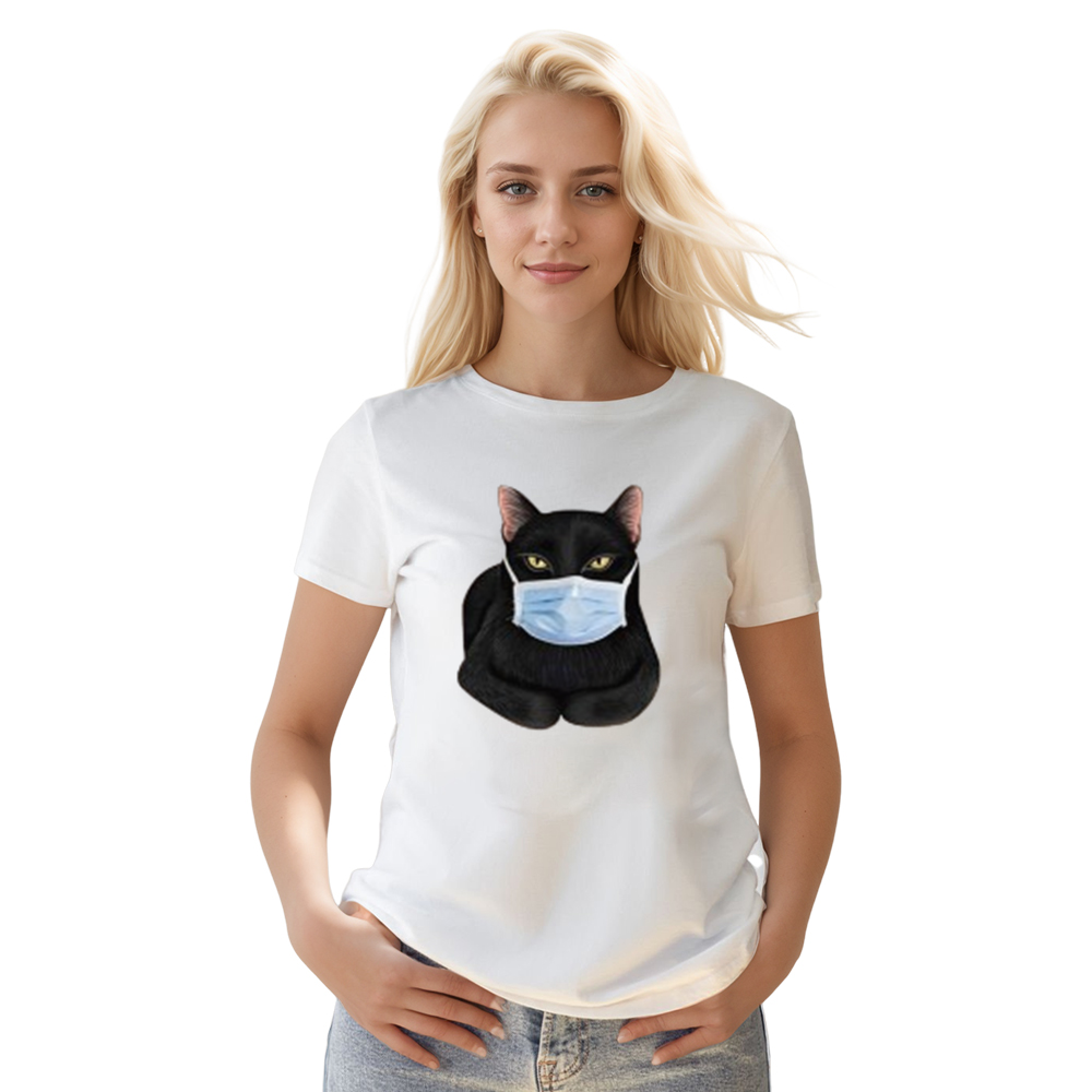 Adult Unisex Cat Mask Funny Pet Animals Lover White T-shirt Costume