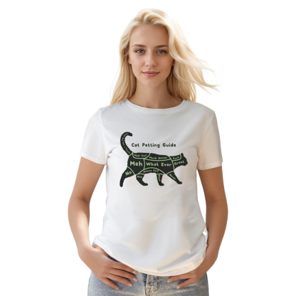 Adult Unisex Cat Petting Guide Funny Pet Lover White T-shirt Costume