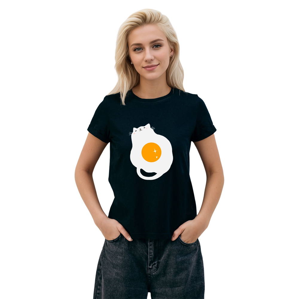 Egg Cat Cute Pet Tee Adult Unisex Black T-shirt