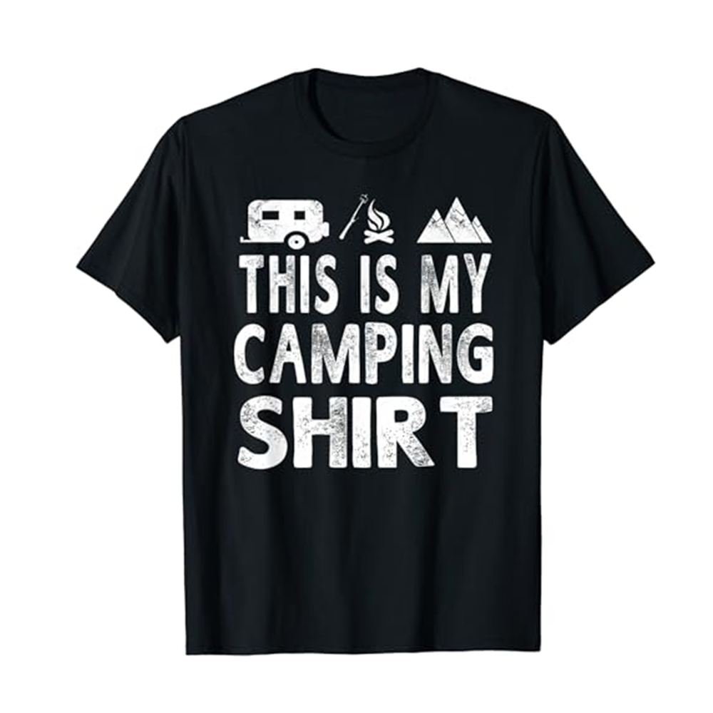 Adult This Is My Camping Shirt Funny Camper Black Short Sleeve T-shirt Outfits Top Costume