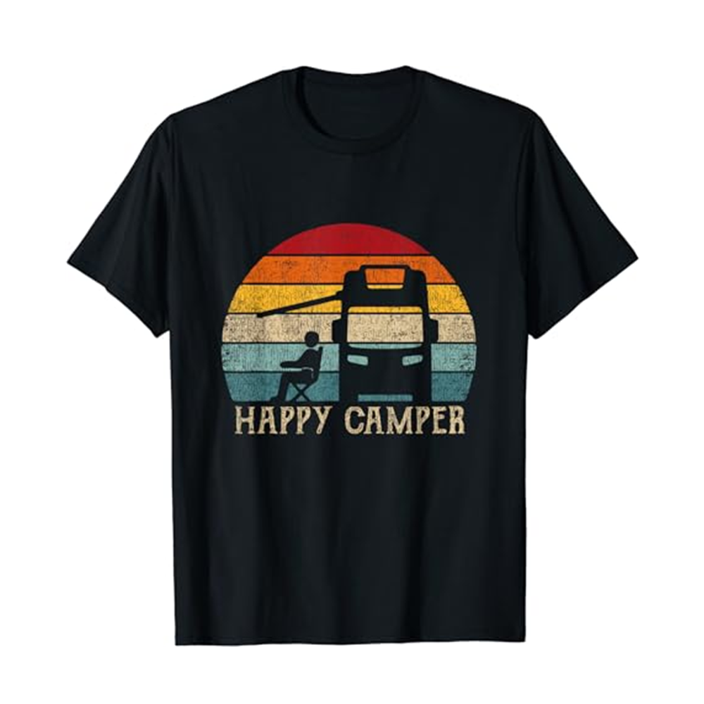 Adult Happy Camper Camping  Black Short Sleeve T-shirt Outfits Top Costume