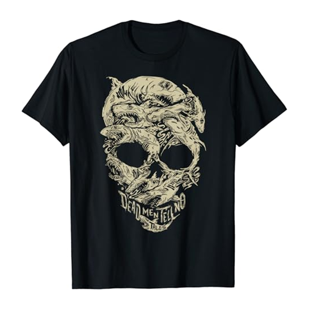 Adult Unisex Horror Pirates Shark Skull Halloween Black T-shirt Costume