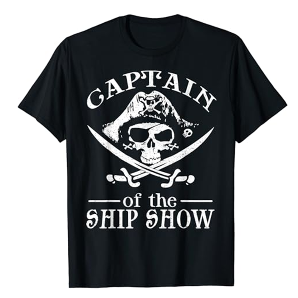 Adult Unisex Captain Ship Show Boater Boating Pirate Black T-shirt Costume