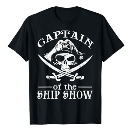 Adult Unisex Captain Ship Show Boater Boating Pirate Black T-shirt Costume