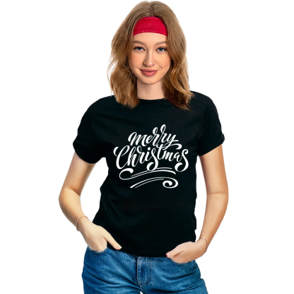 Adult Unisex Letter Merry Christmas Xmas Black Festival T-shirt