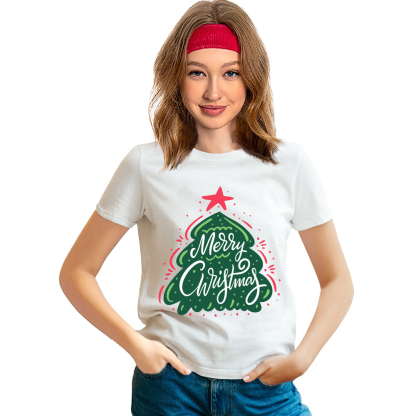 Adult Unisex Christmas Tree Xmas Black White Festival T-shirt