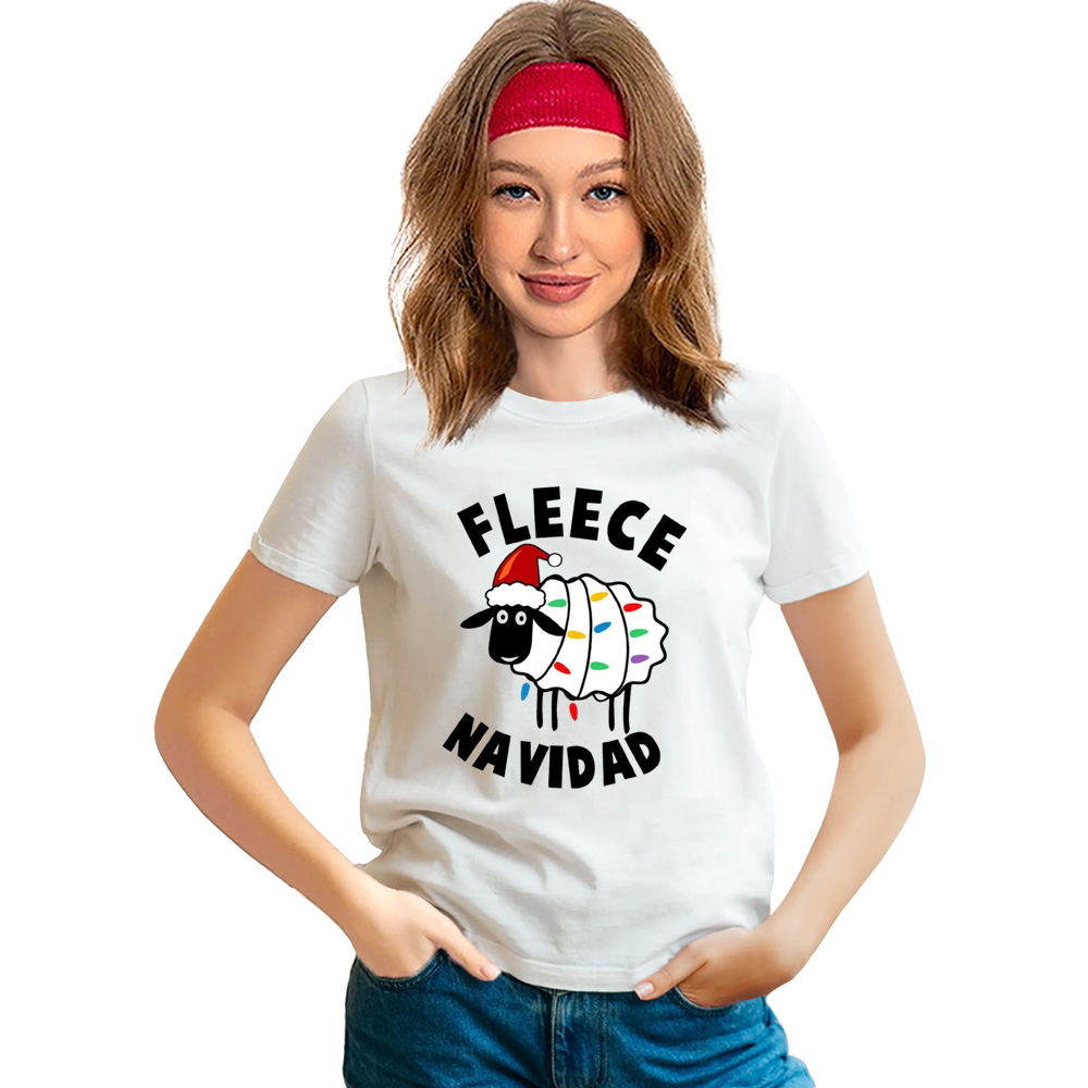 Adult Unisex Cute Sheep Xmas Christmas Festival White T-shirt