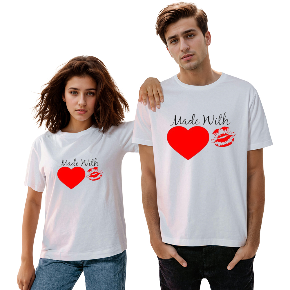 Adult Unisex Heart Lip Pattern Valentine's Day White Short Sleeve T-shirt Outfits Top Costume