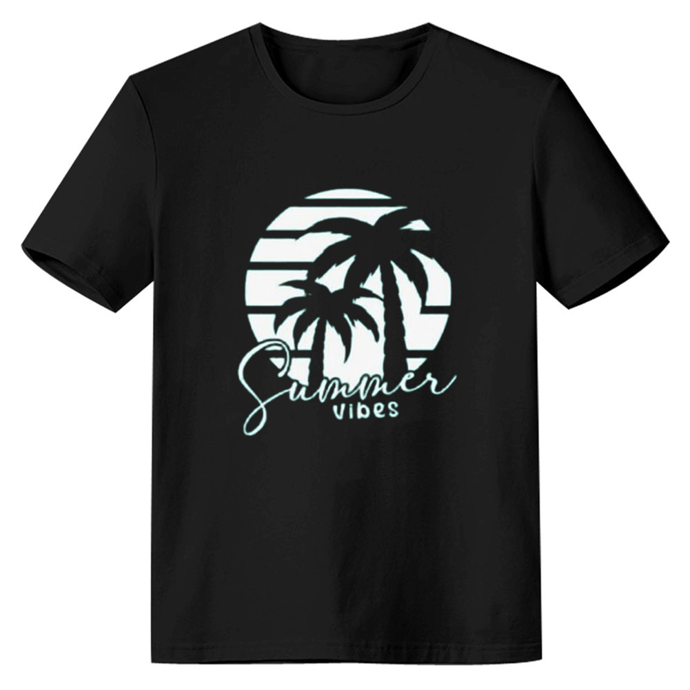 Adult Women Summer Tree Beach Holiday Black T-shirt Costume