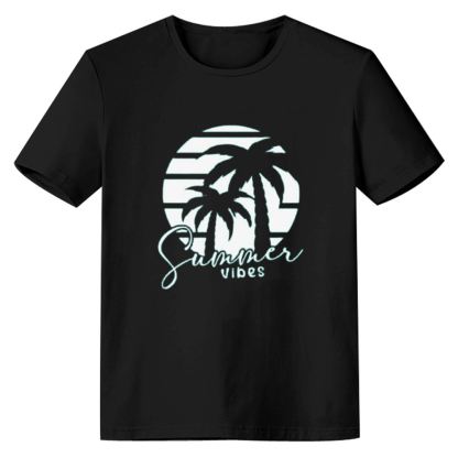 Adult Women Summer Tree Beach Holiday Black T-shirt Costume