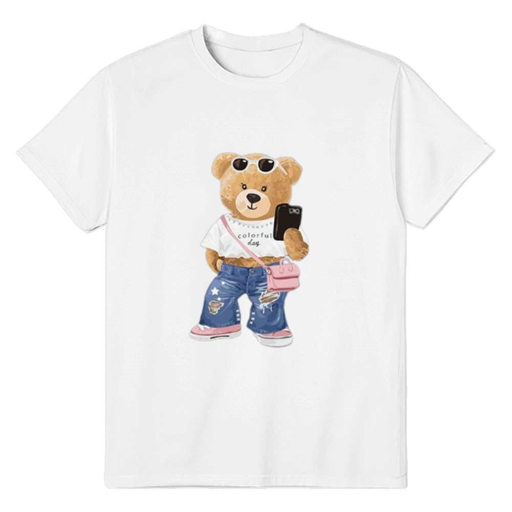 Adult Women Summer Cute Bear White T-shirt Costume