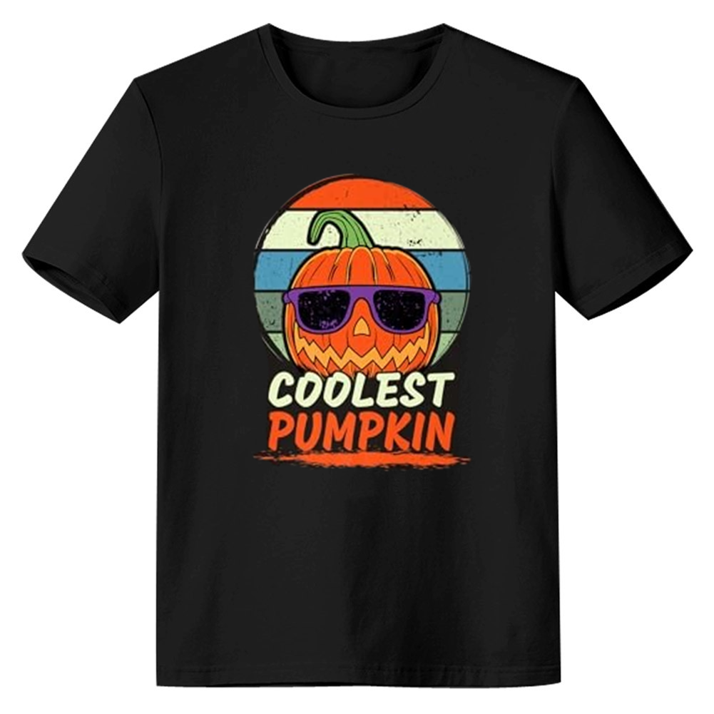Adult Unisex Retro Coolest Pumpkin Halloween Black T-shirt Costume