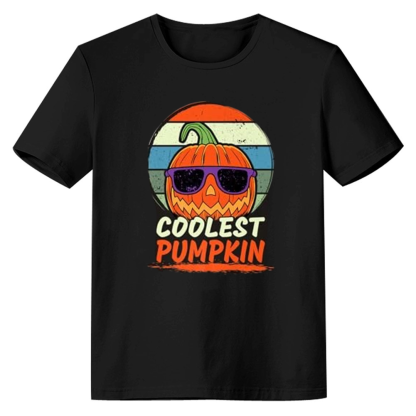 Adult Unisex Retro Coolest Pumpkin Halloween Black T-shirt Costume