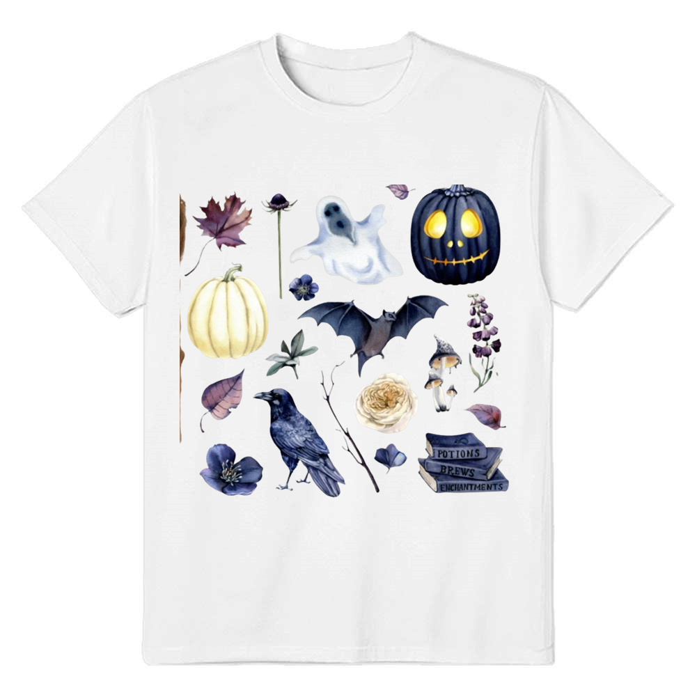 Adult Unisex Halloween Pumpkin Autumn Motif White T-shirt Costume