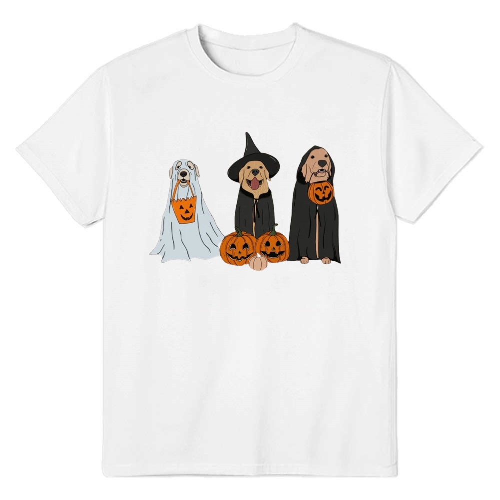 Adult Unisex Halloween Pumpkin Ghost Dogs White T-shirt Costume