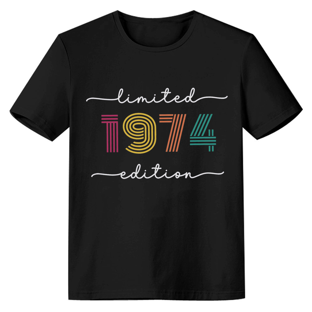 Adult Unisex Milestone 1974 Birthday Party White Black Short Sleeve T-shirt 