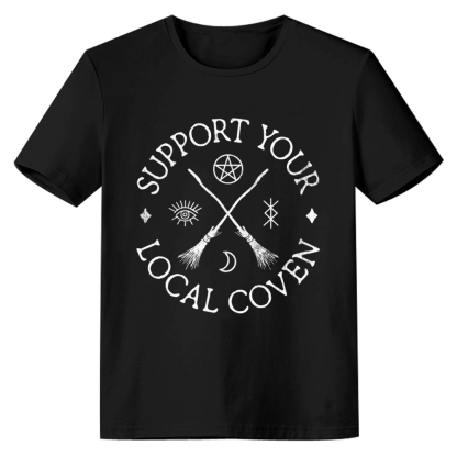 Adult Unisex Support Your Local Coven Halloween Black T-shirt Costume