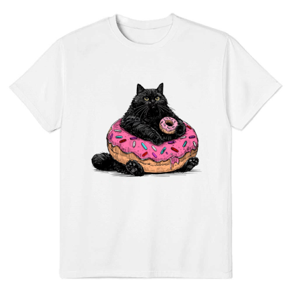 He Love Donut Black Cat Adult Unisex Pet Lover White T-shirt